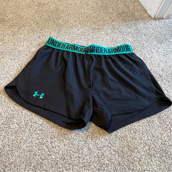Under Armour Pants - Under Armour Black Athletic Shorts with Teal Logo and Waistband